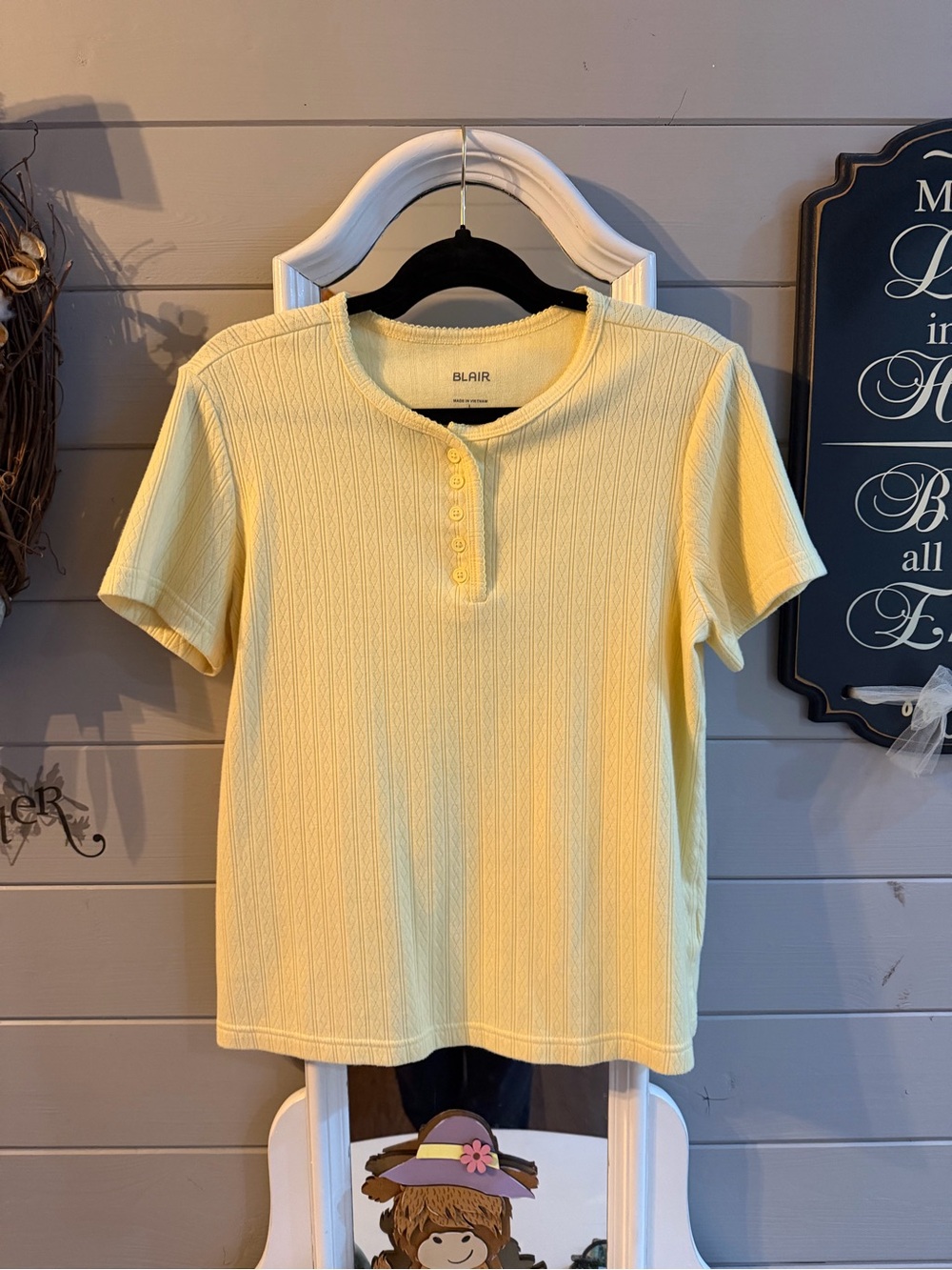 Blair Pale Yellow Short Sleeve Henley Top